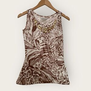 Teez Her brown & white animal print super grip tank top size M with rhinestone